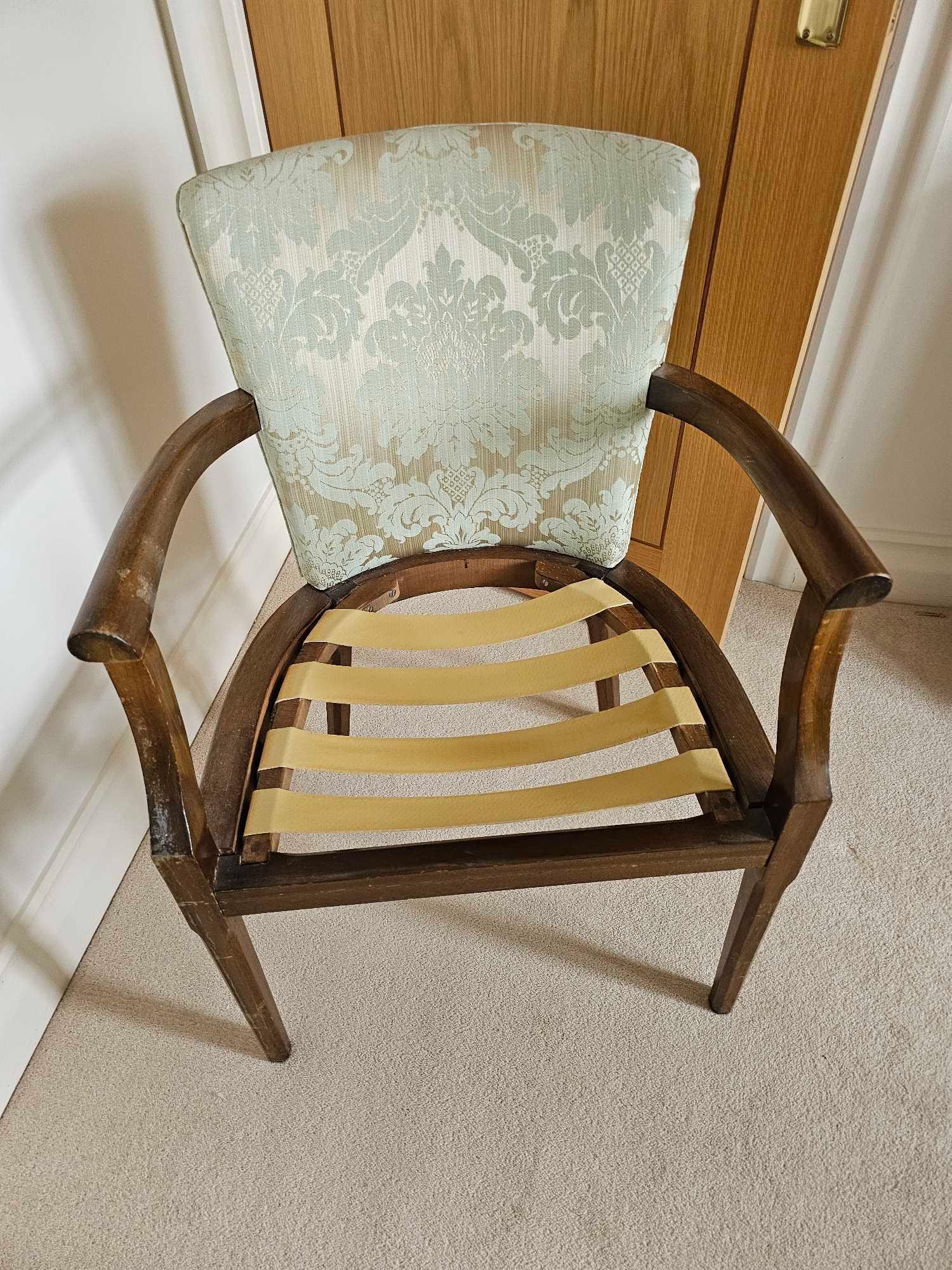 A Parker Knoll Style Armchair Upholstered In A Damask Fabric With Later Replacement Strap Banding To - Image 3 of 5