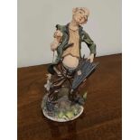 A Capodimonte Porcelain Italy Figurine Of A Man With Umbrella And A Goose