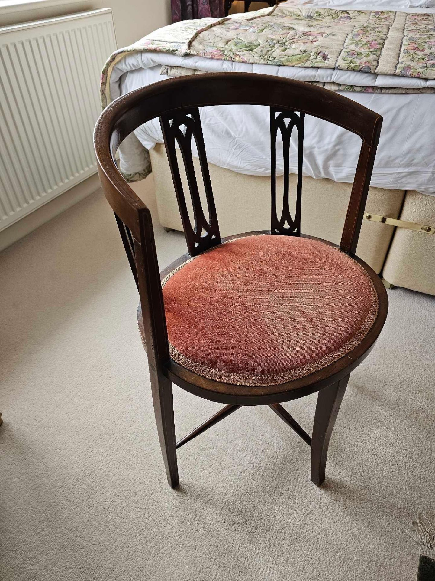 An Edwardian Mahogany Tub Chair A Low Easy Chair, With A Rounded Splat Panel Back, Padded Shaped - Image 3 of 5