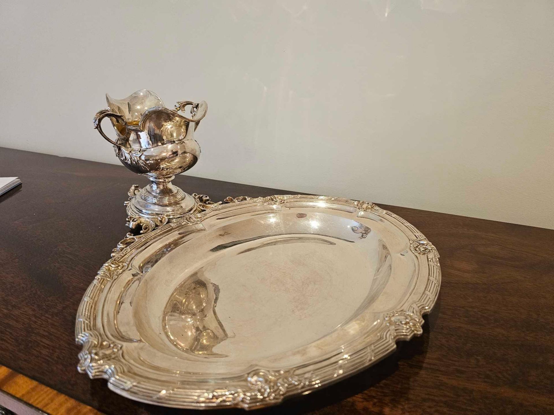 A German 800 Standard Silver Asparagus Serving Tray Composed Of Oval Tray With Conjoined Oval - Image 2 of 9