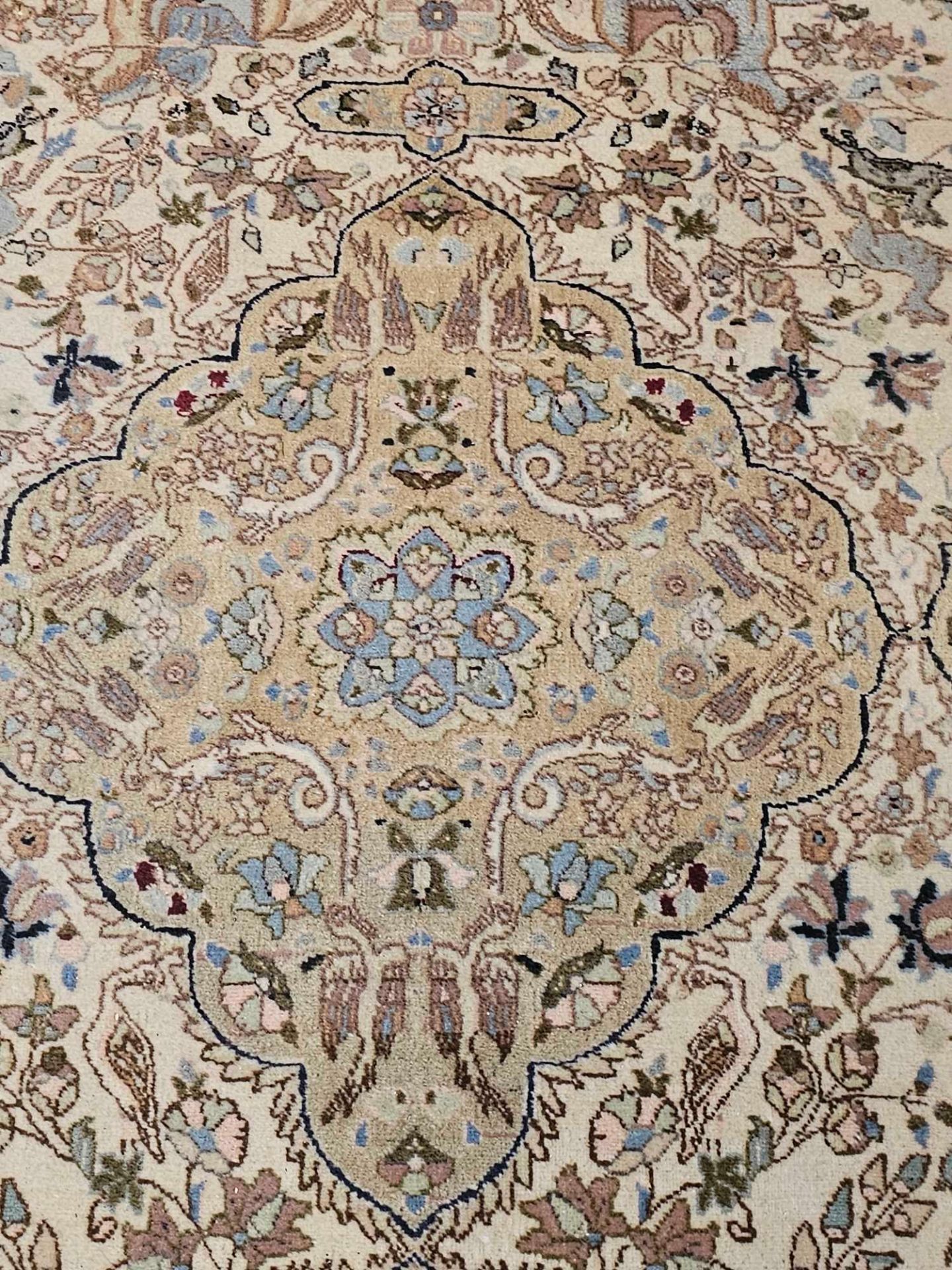 A Persian Patterned Rug The Ivory Field With Lozenge Medallions And Scrolled Spandrels With A - Image 4 of 6