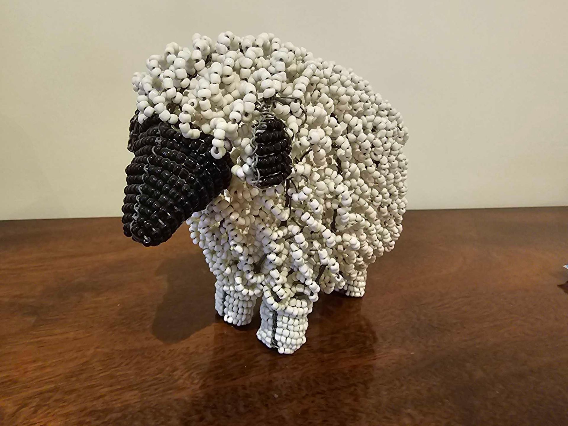 Handmade Beaded Wire Sheep Figurine