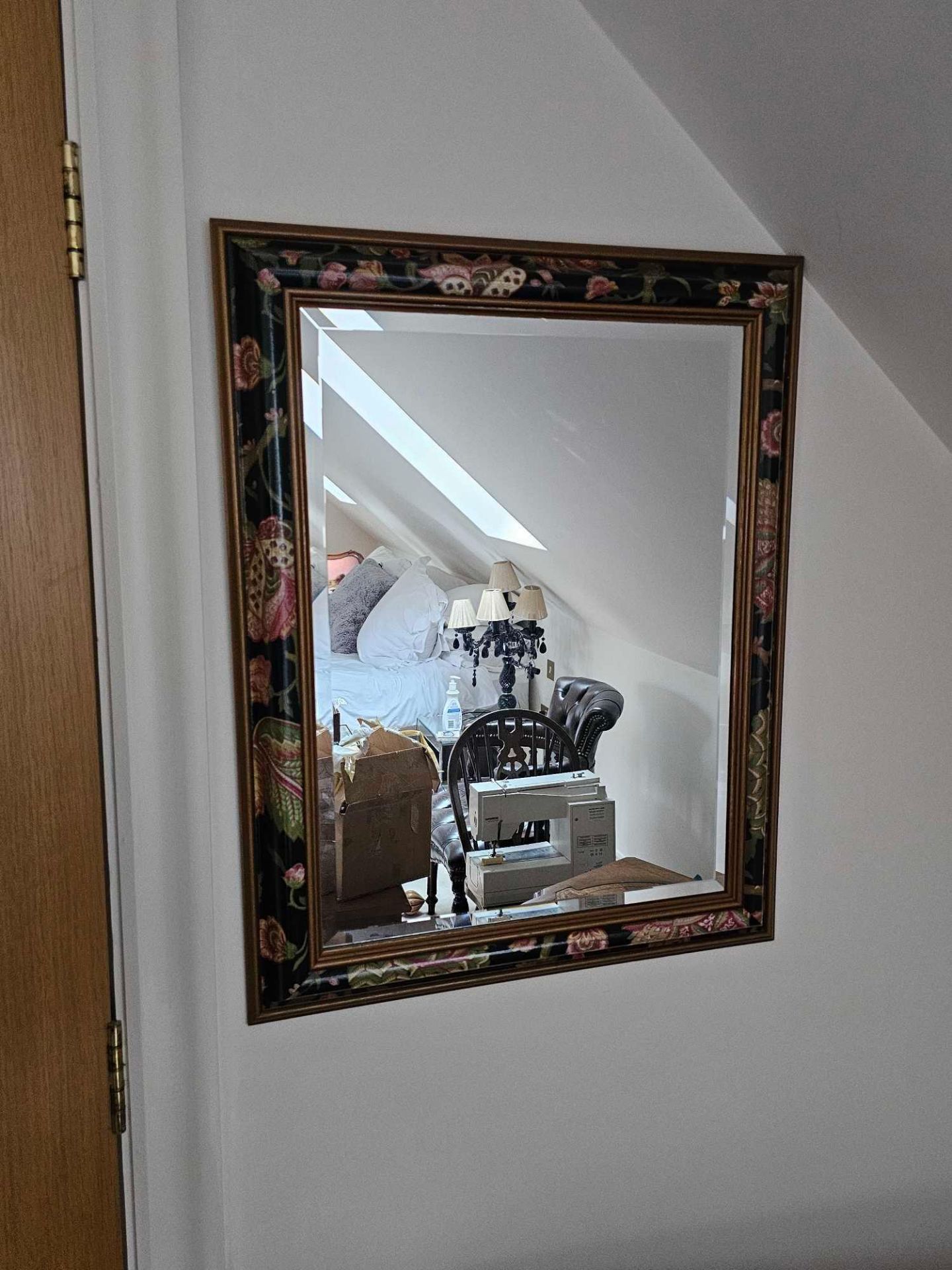 A Japanned Cushion Frame Bevelled Mirror 60 X 75cm - Image 3 of 3