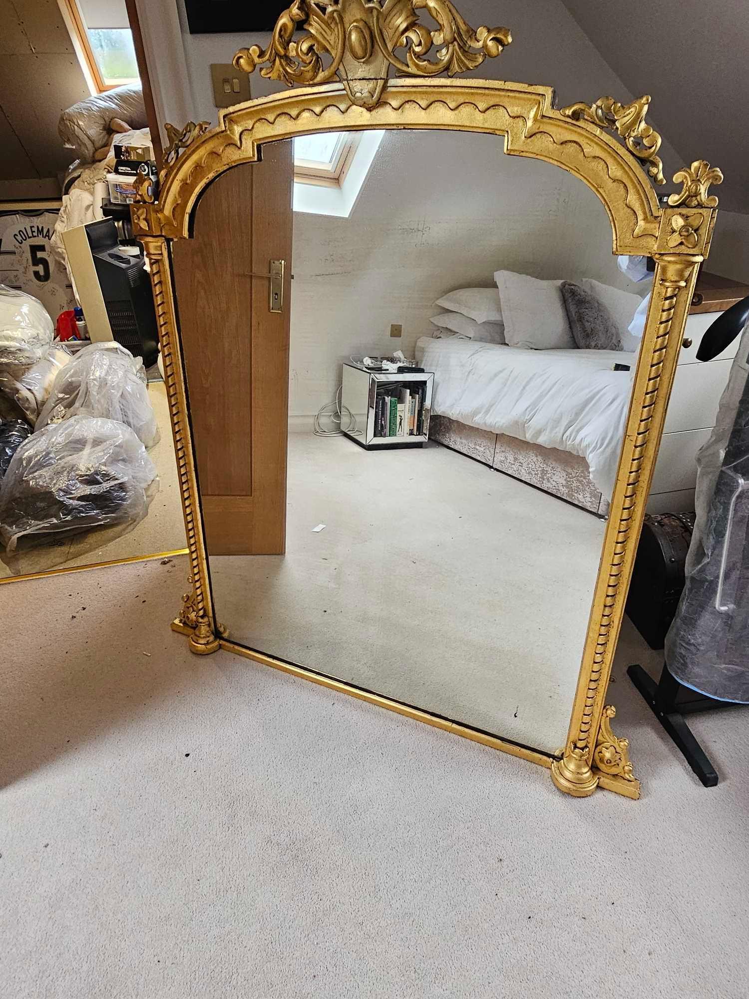 A Period Giltwood Overmantel Mirror The Arch Topped Rectangular Frame With Foliate Strapwork A - Image 5 of 7