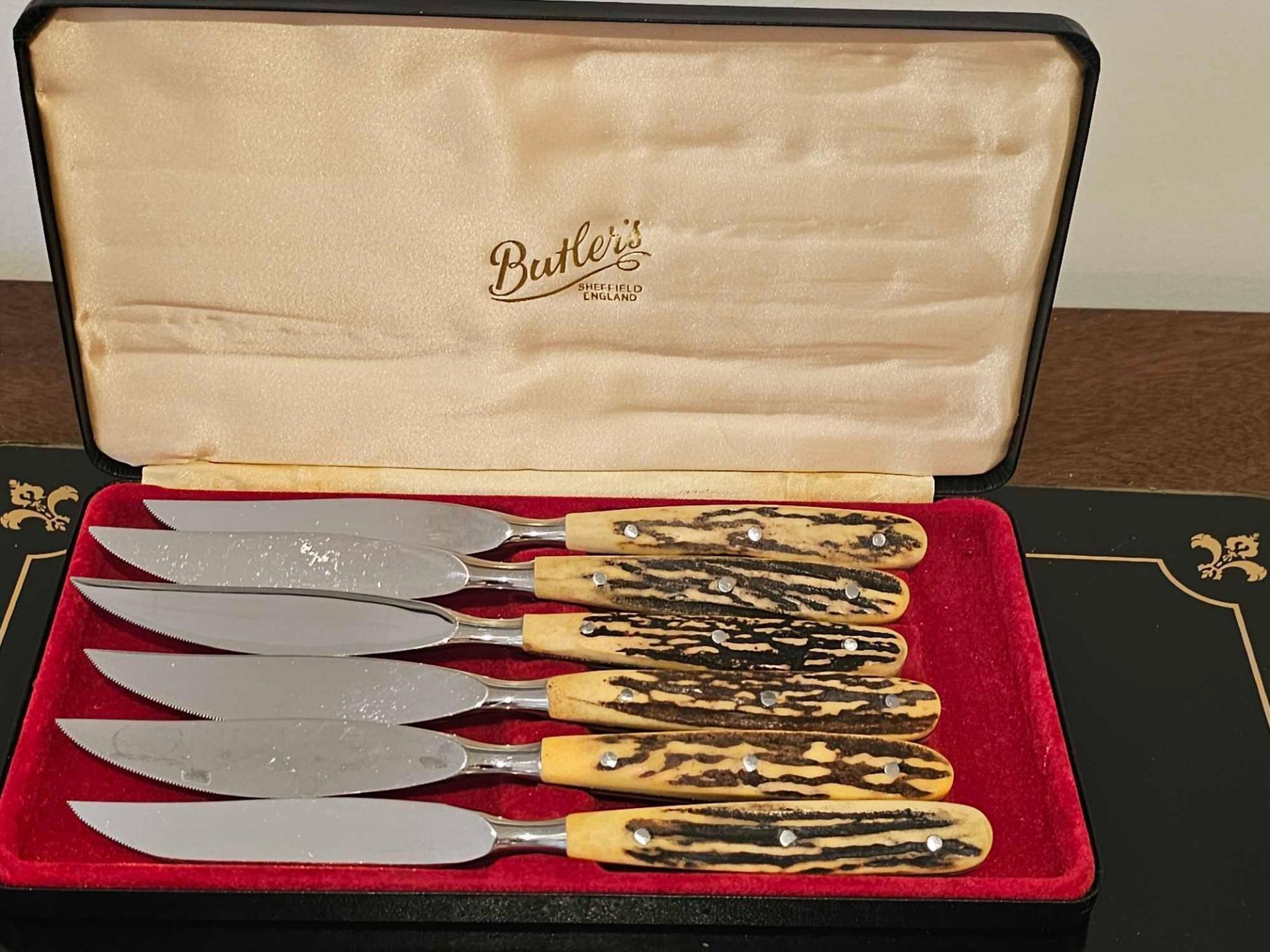 George Butler & Co Sheffield Cased Set Of 6 Knives Stag Bone Handles - Image 2 of 3