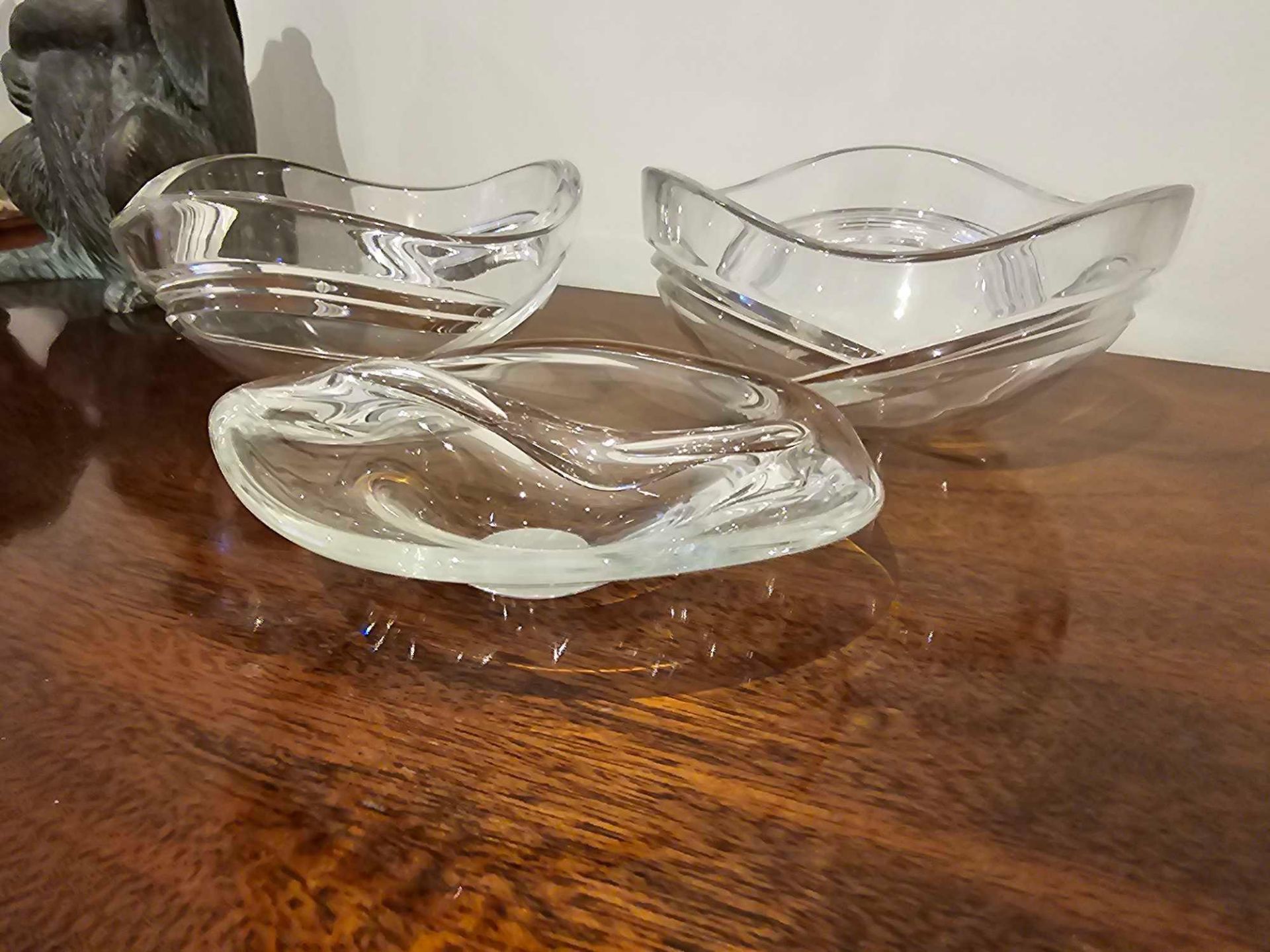 3 X Art Decon Inspired Clear Glass Bowls - Image 3 of 4