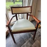 A Set Of 4 X Mahogany Framed Open Armchairs Upholstered Drop In Seat Pad With Clad Backrest In