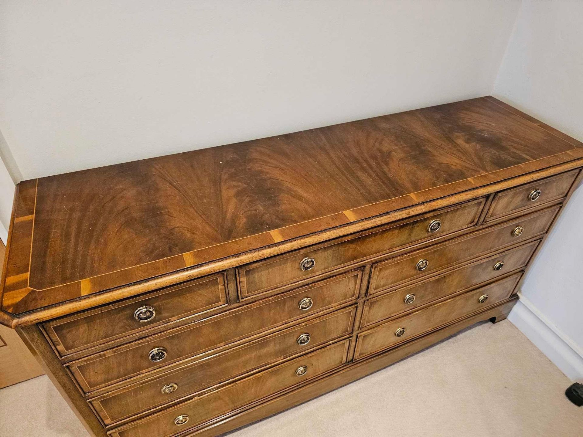 A George III Style Walnut Banded Nine Drawer Bank Of Drawers The Canted Rectangular Top Over An - Image 5 of 5