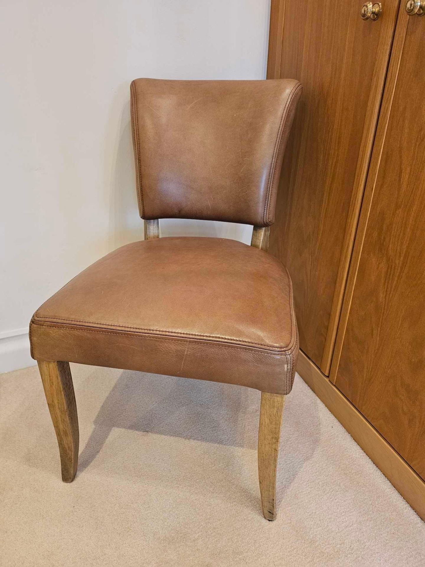 Timothy Oulton Mimi Brown Leather Studded Side Chair With Weathered Oak Legs Seat Height: 51cm - Image 2 of 3