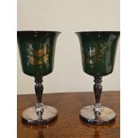 Mappin And Webb Pair Of Green And White Enamel Pheasant Goblets: 15cm