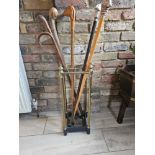 A Victorian Brass And Cast Iron Cane Stick Stand To Include 6 X Decorative Canes 22 X 22 X 60cm