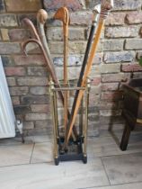 A Victorian Brass And Cast Iron Cane Stick Stand To Include 6 X Decorative Canes 22 X 22 X 60cm