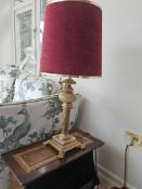 Edwardian Style Onyx And Gilt Brass Table Lamp Complete With Shade 70cm Tall