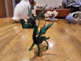 A Blown Glass Dragon Figurine Green Coloured Glass