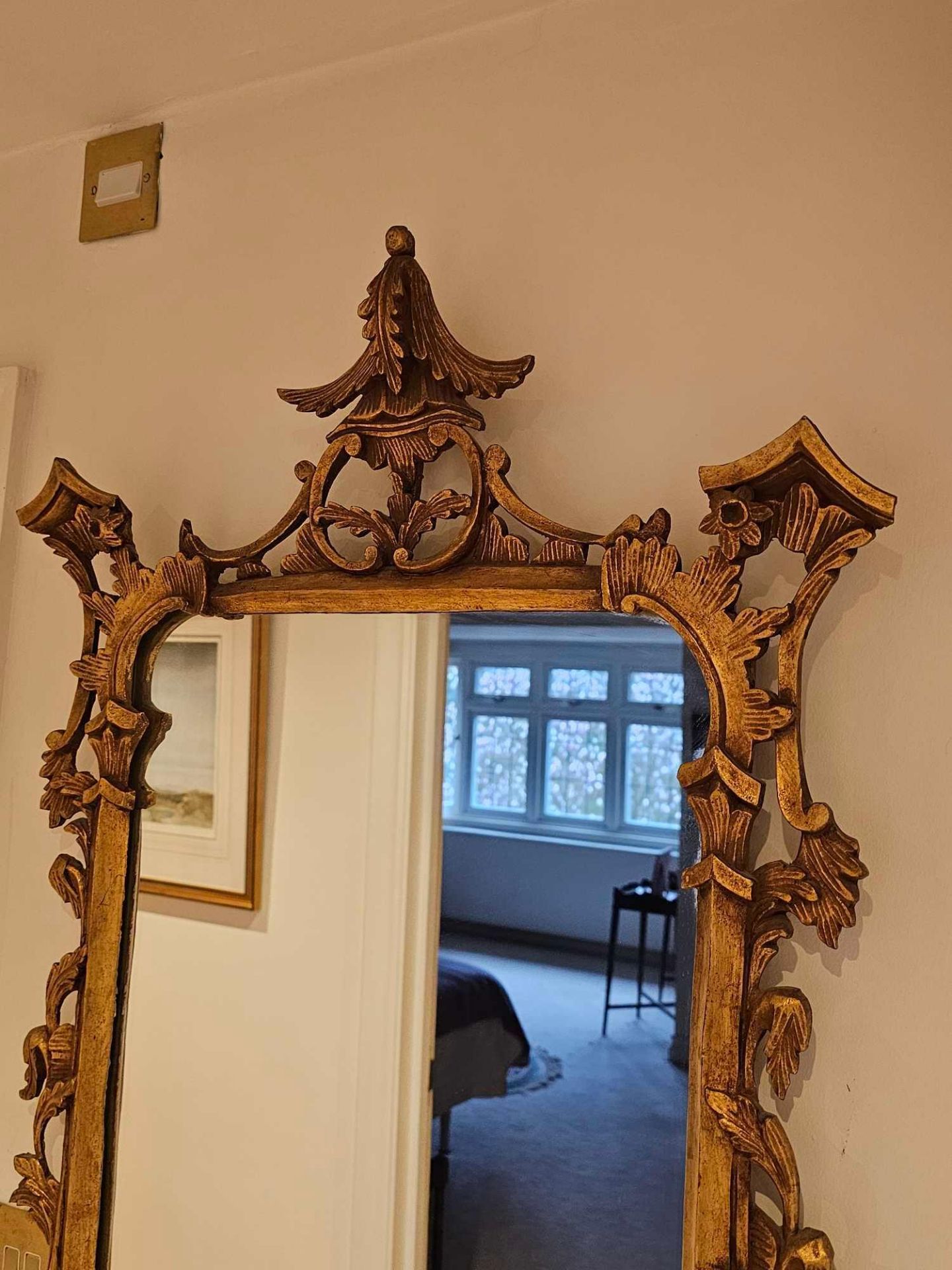18th Century Style Carved Giltwood Chinese Chippendale Mirror Having C-Scroll Acanthus And Flower - Image 3 of 3