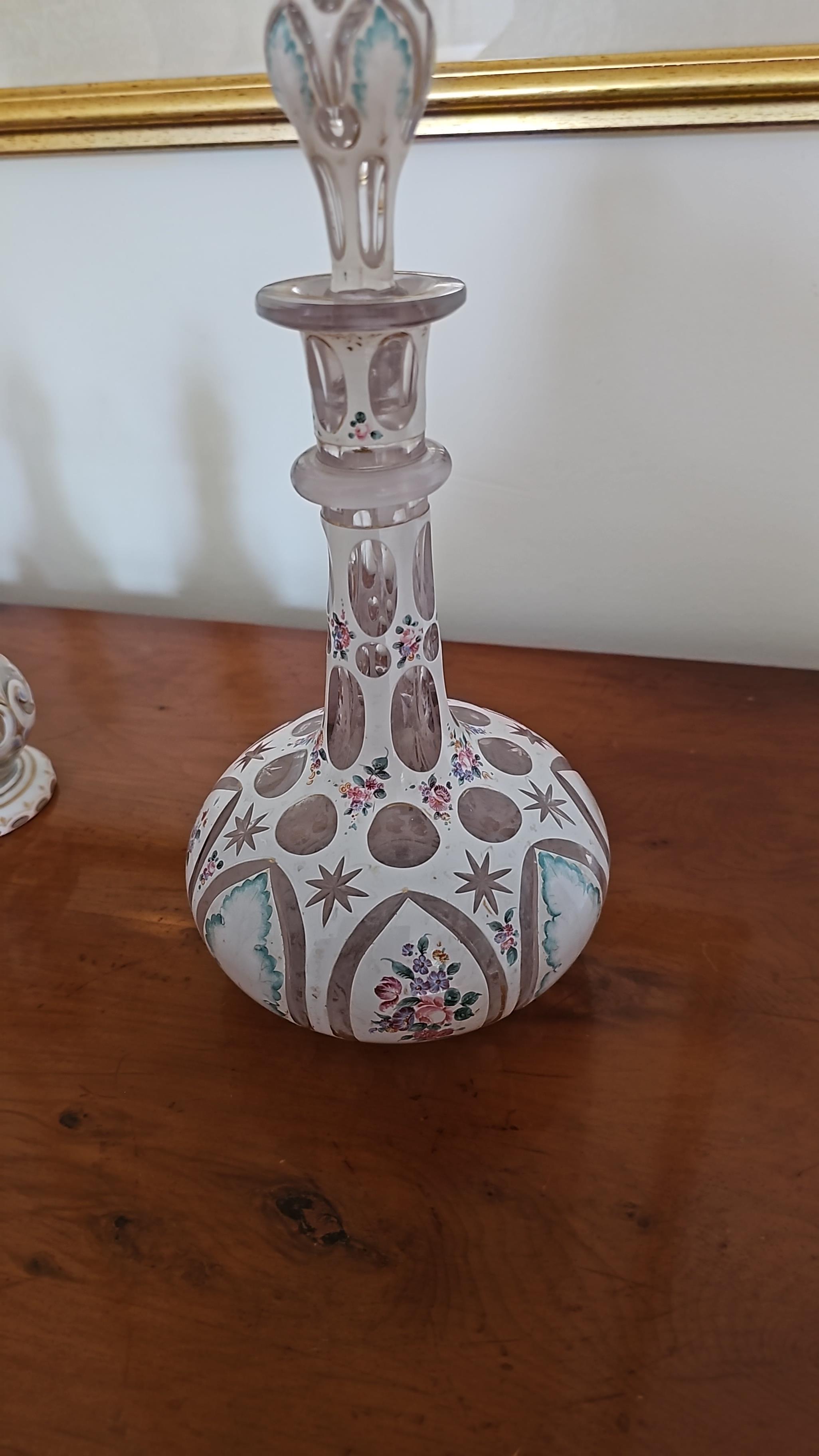 A Bohemian White Overlay And Enamelled Cut To Pink Shaft And Globe Decanter Circa 1870 Finely - Image 9 of 16