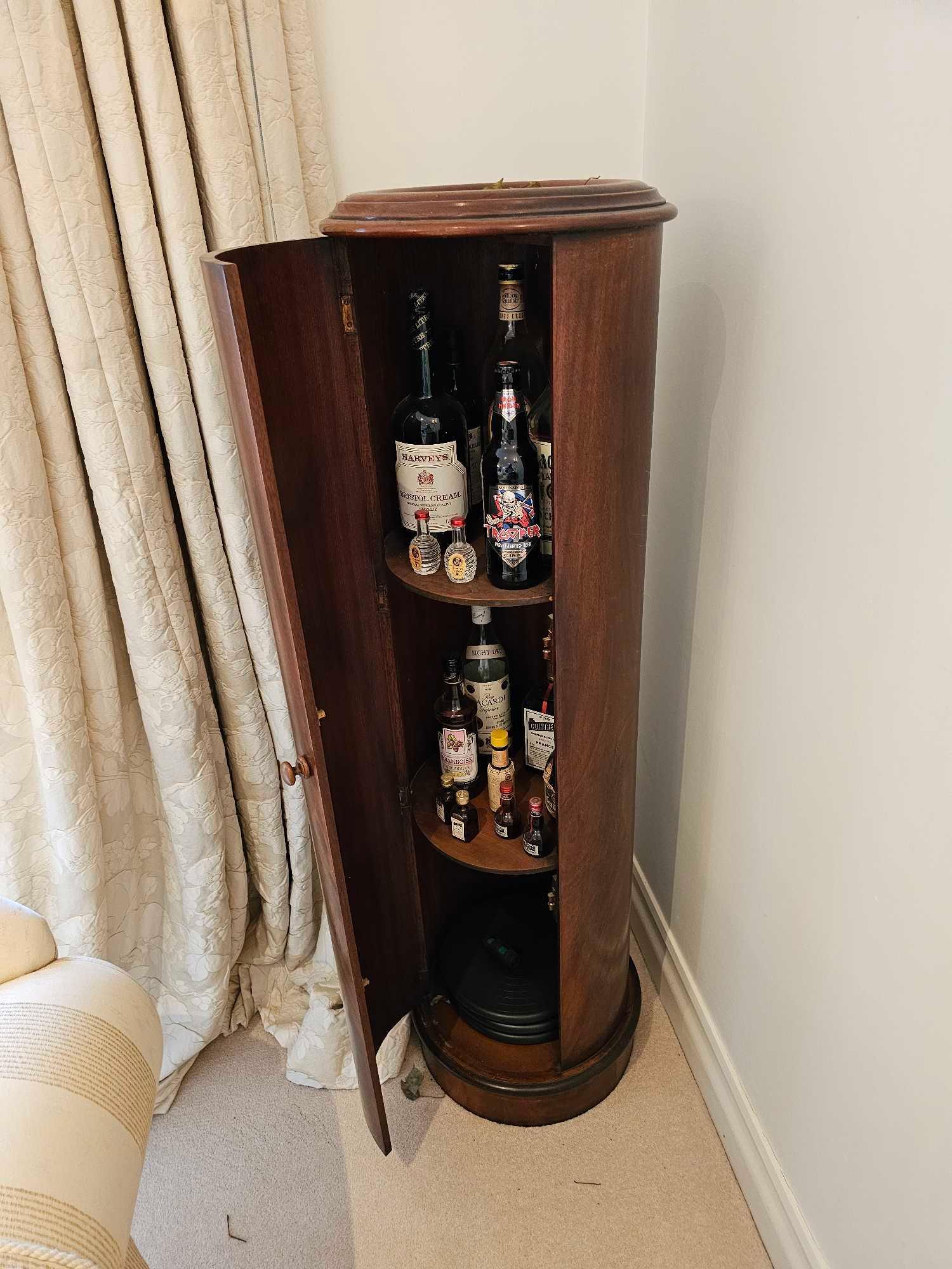 A Cylindrical Mahogany Single Door Drinks Cabinet Internally Fitted With Shelves 37 X 134cm - Image 3 of 4