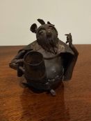 A Tin Metal Sculpture Of A Mouse Wearing A Cape And Holding A Tankard