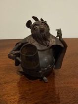 A Tin Metal Sculpture Of A Mouse Wearing A Cape And Holding A Tankard
