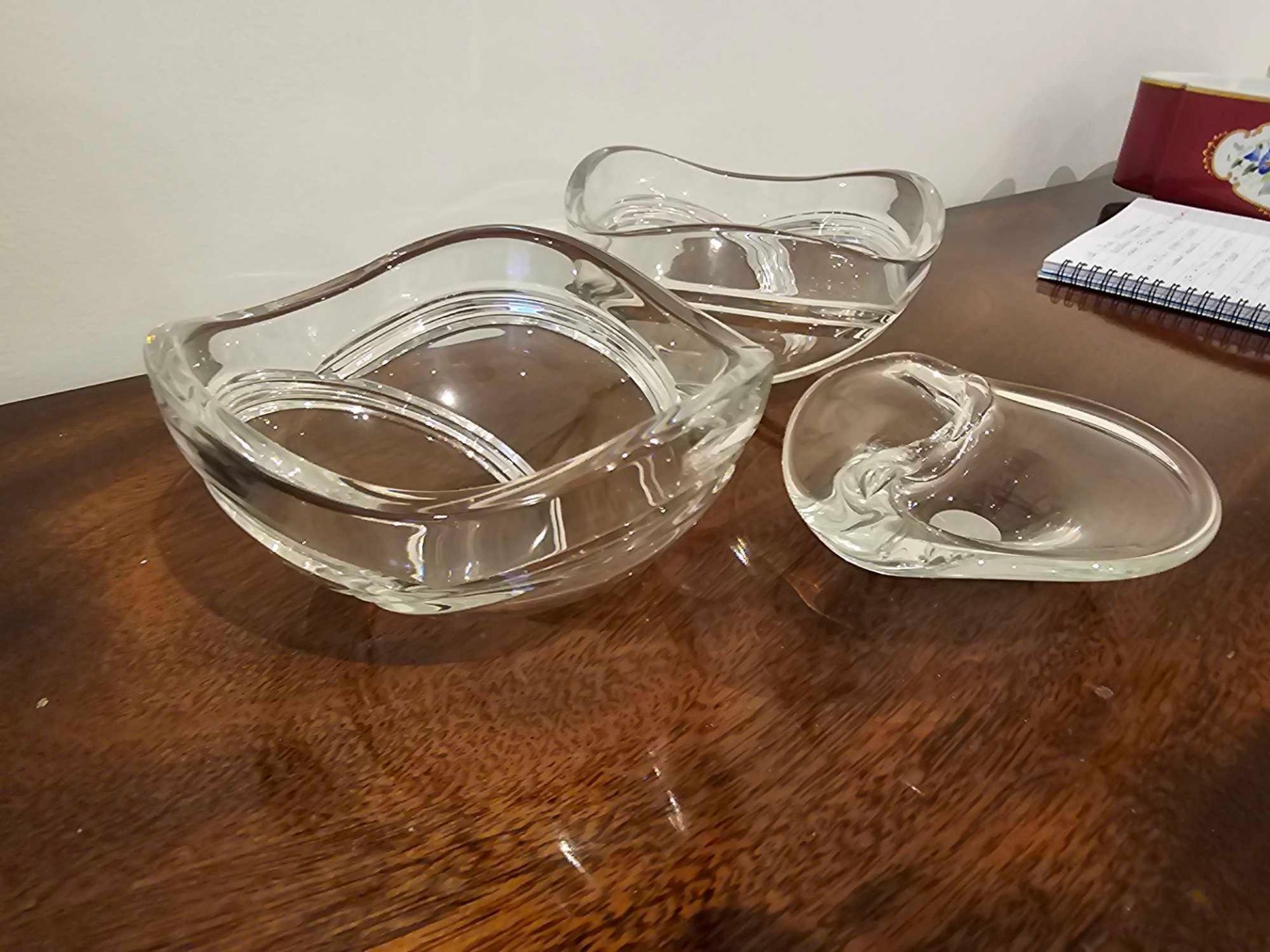 3 X Art Decon Inspired Clear Glass Bowls - Image 4 of 4