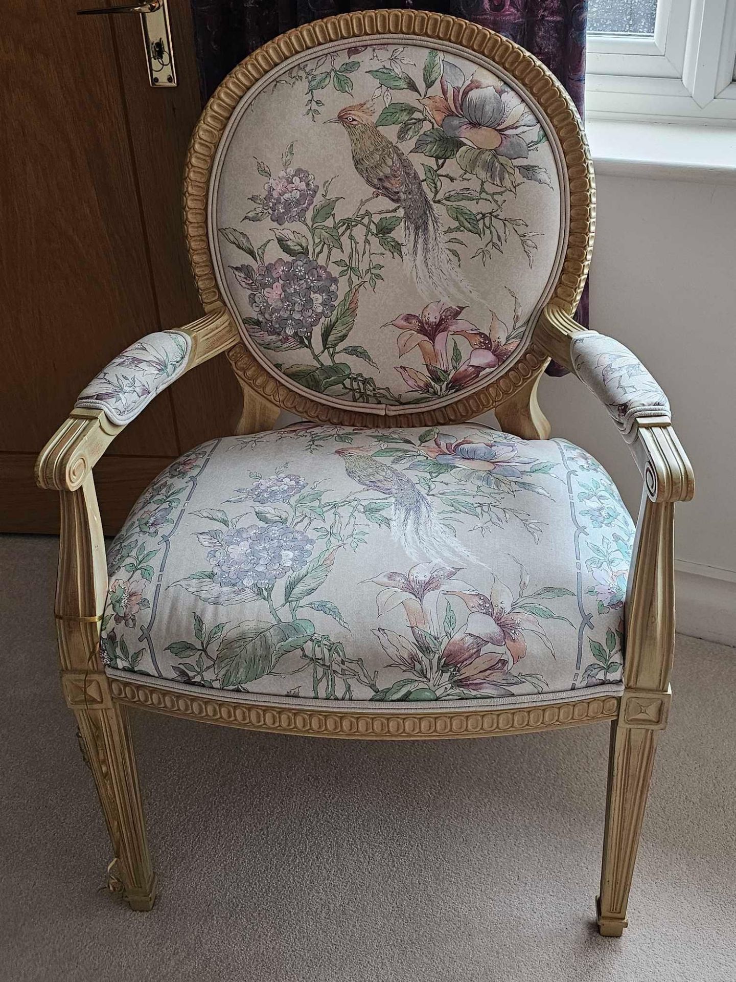 French Louis XVI Style Cabriolet Armchair Beechwood The Carbed Frame Oval Stuffed Back With Later - Image 3 of 3