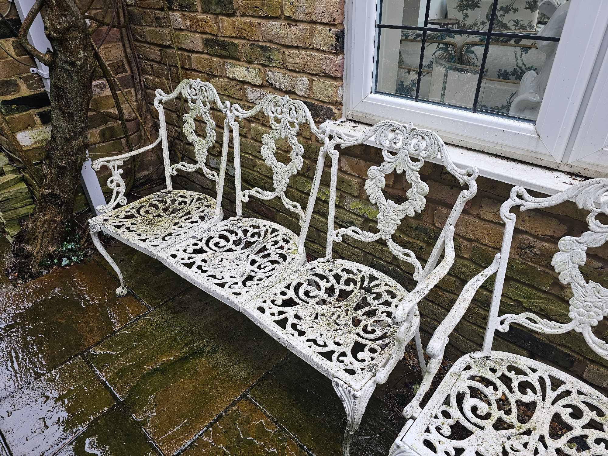 A Regency Style Cast Iron Garden Furntiure Set Comprising Of A Three Seater Love Bench And A Pair Of - Image 2 of 4
