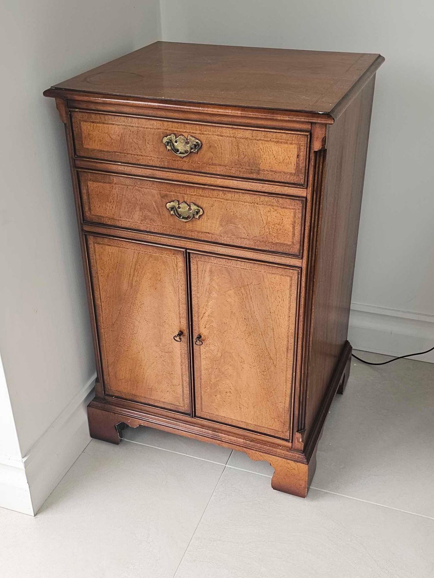A Walnut Storage Cabinet With Simulated Drawer Front Panel Opens To Reveal 3 X Vertical Fitted - Image 2 of 5