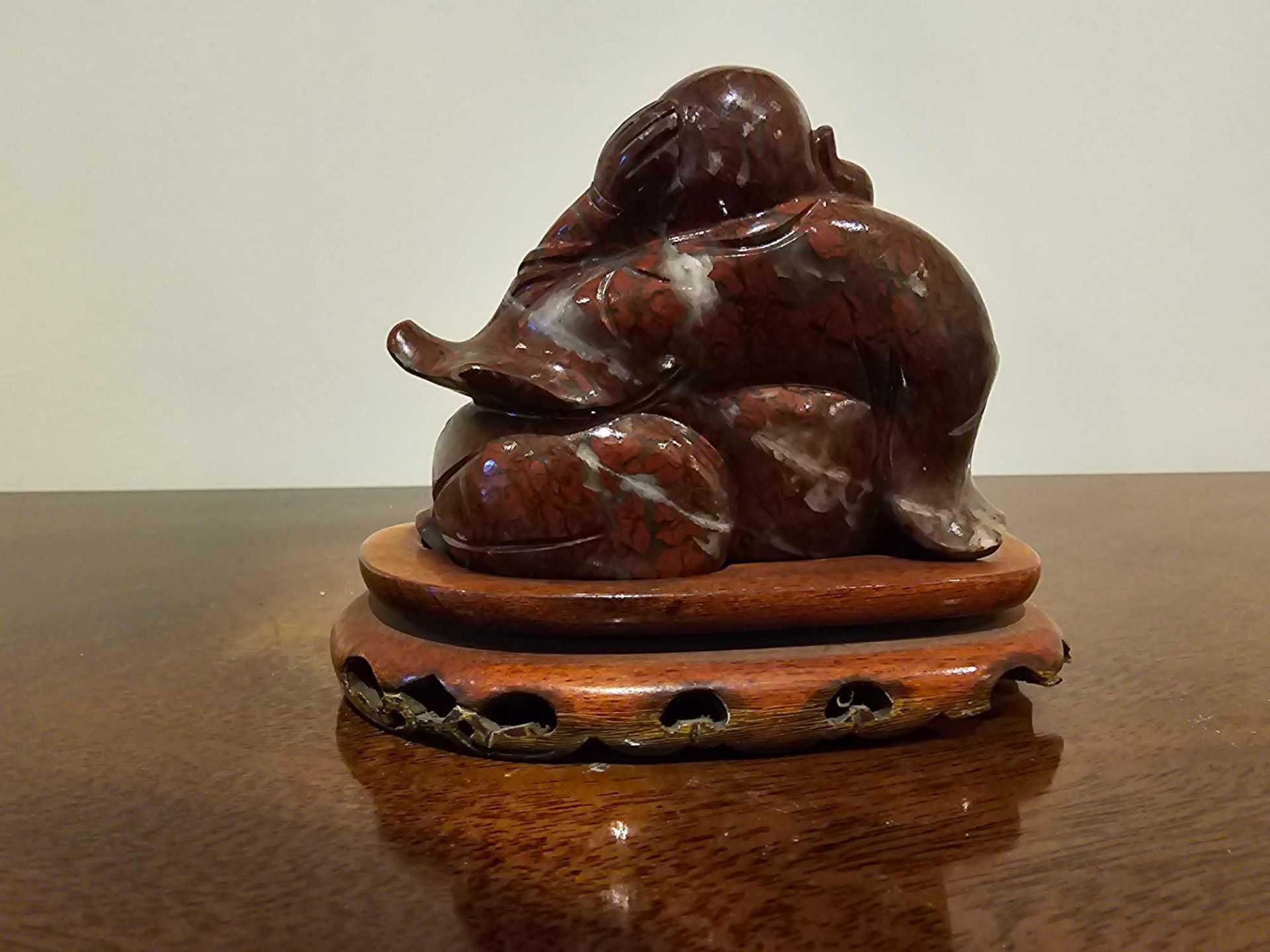 A Chinese Carved Soapstone Figure Of Hotei Seated On Rosewood Plinth 10cm Overall - Image 3 of 3