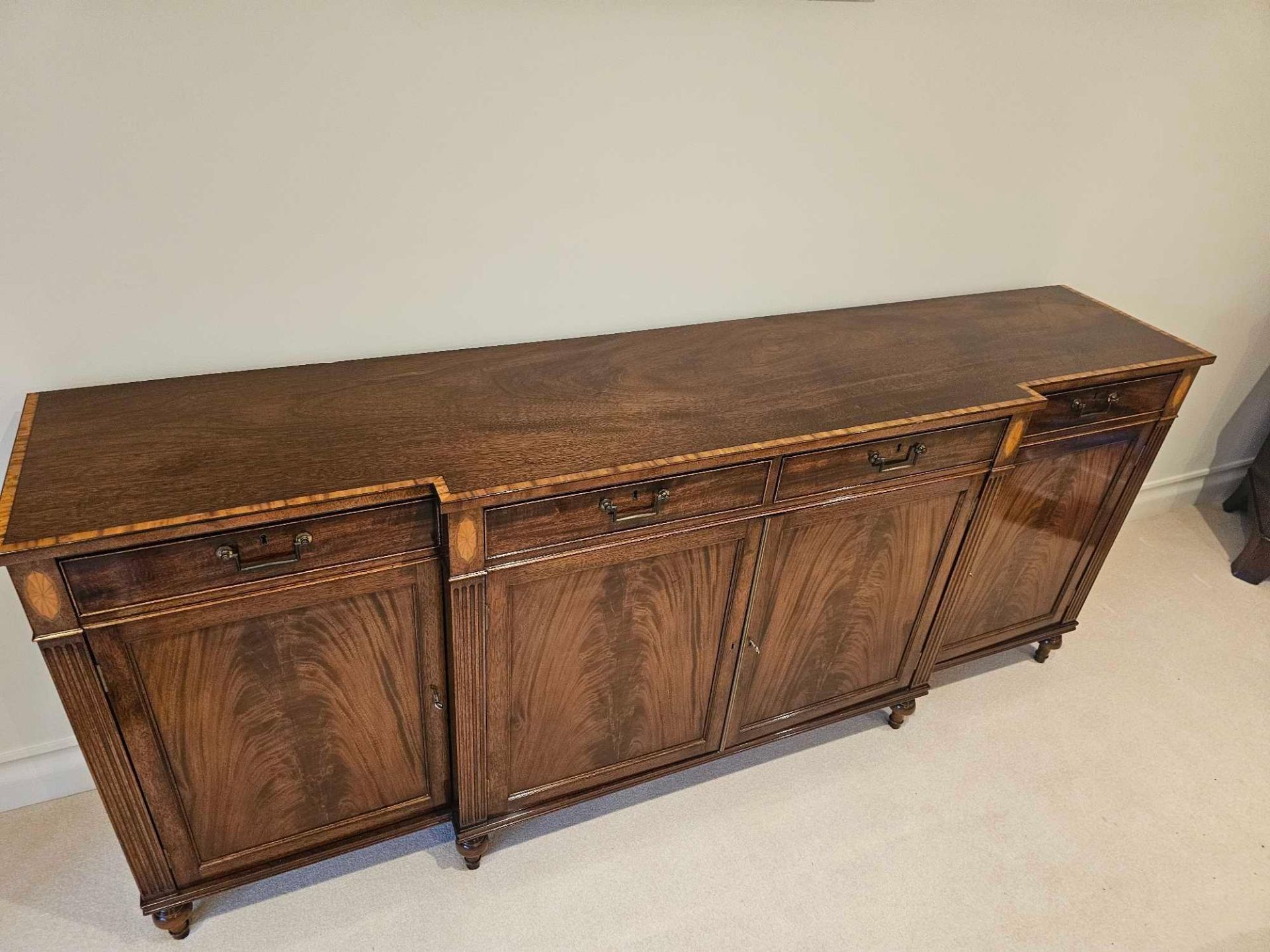 William Tillman George III Style Flame Mahogany Crossbanded In Satinwood Sideboard The Shaped Top - Image 3 of 9