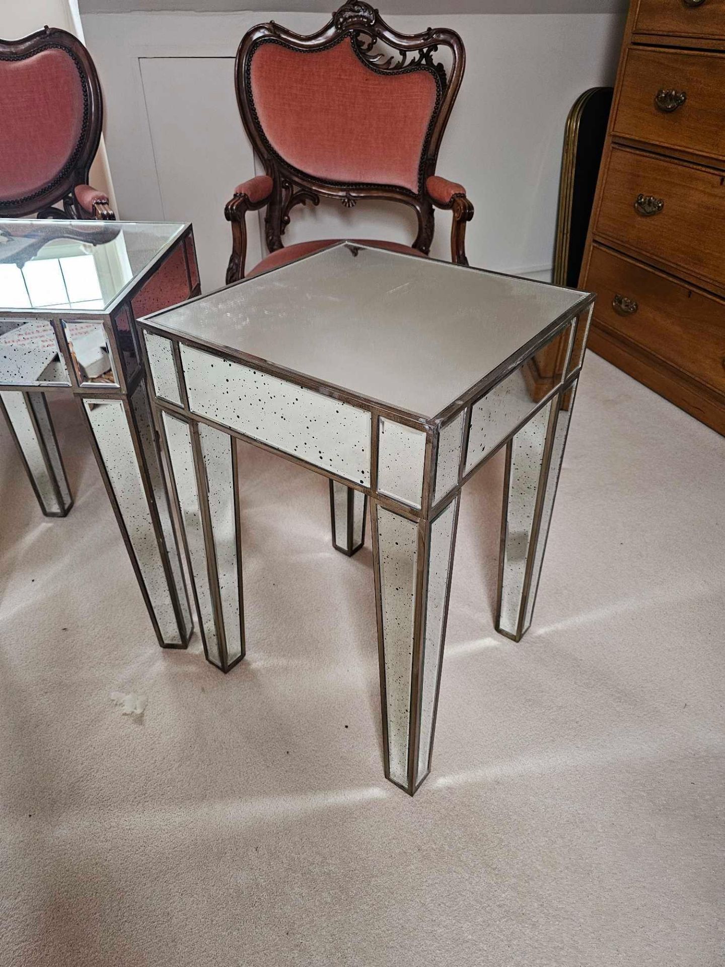 A Pair Of Pattington Mirror Side Tables Contemporary Design With An Antique Finish 43 X 43 X 65cm ( - Image 2 of 4