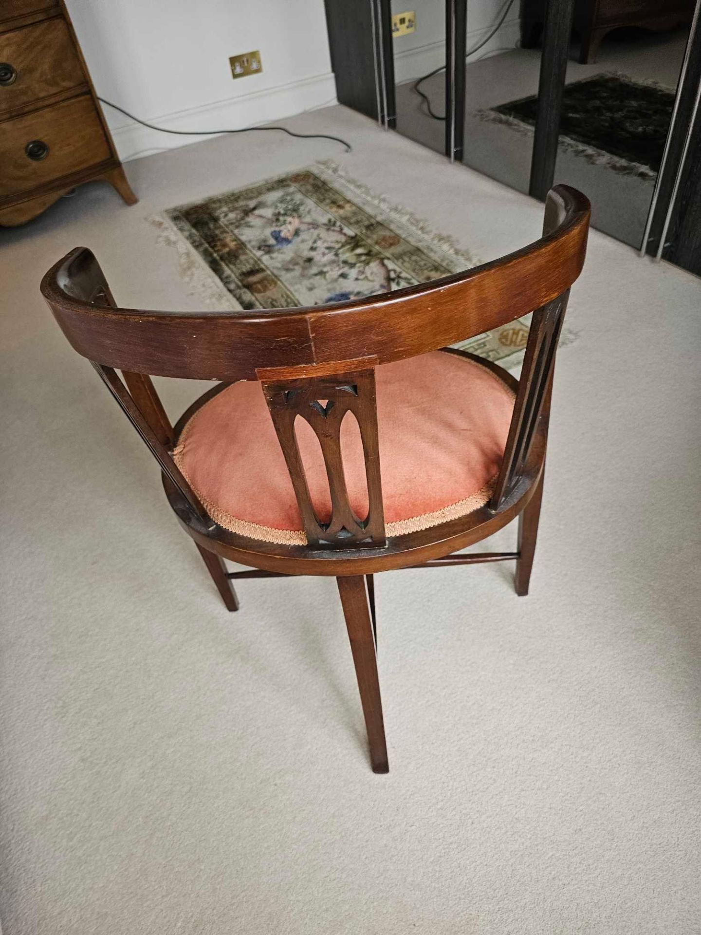 An Edwardian Mahogany Tub Chair A Low Easy Chair, With A Rounded Splat Panel Back, Padded Shaped - Image 5 of 5