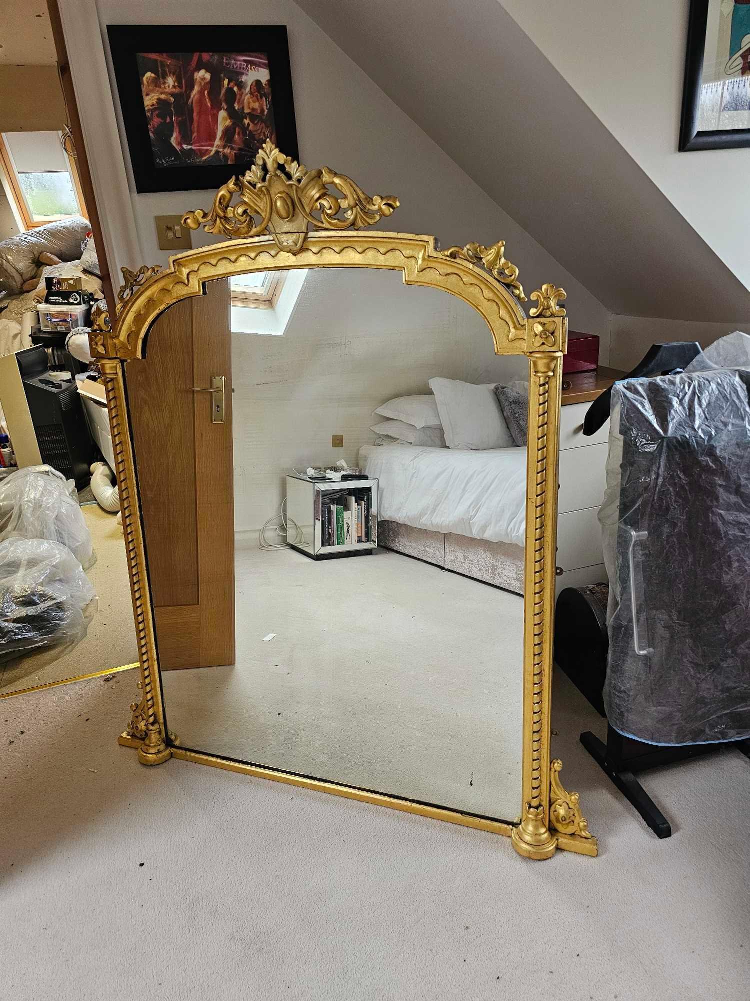 A Period Giltwood Overmantel Mirror The Arch Topped Rectangular Frame With Foliate Strapwork A