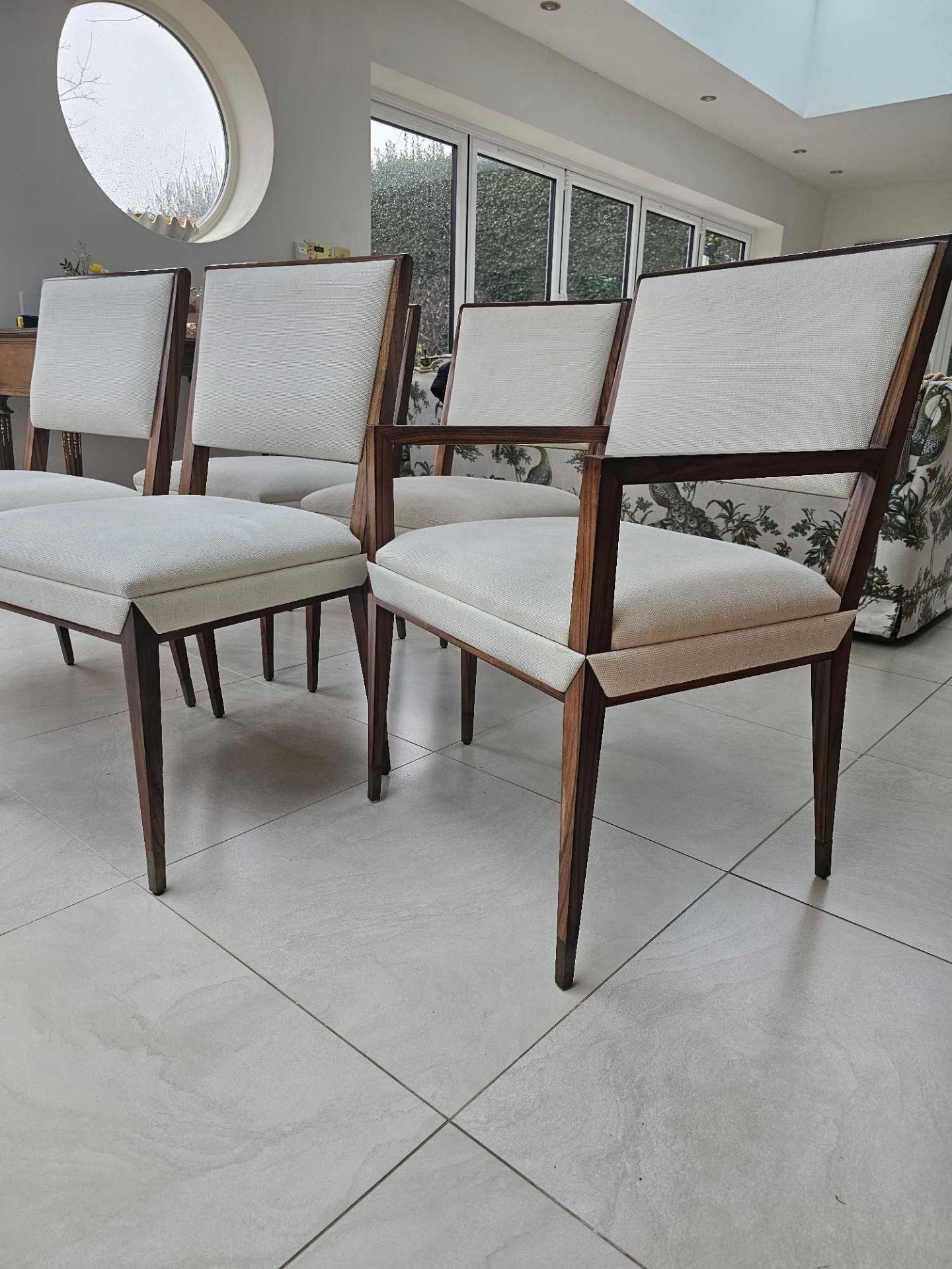 Tracey Boyd Reform Side Chairs Upholstered In Madison Dove X 4 Complete With A Armchair To Match - Image 4 of 5