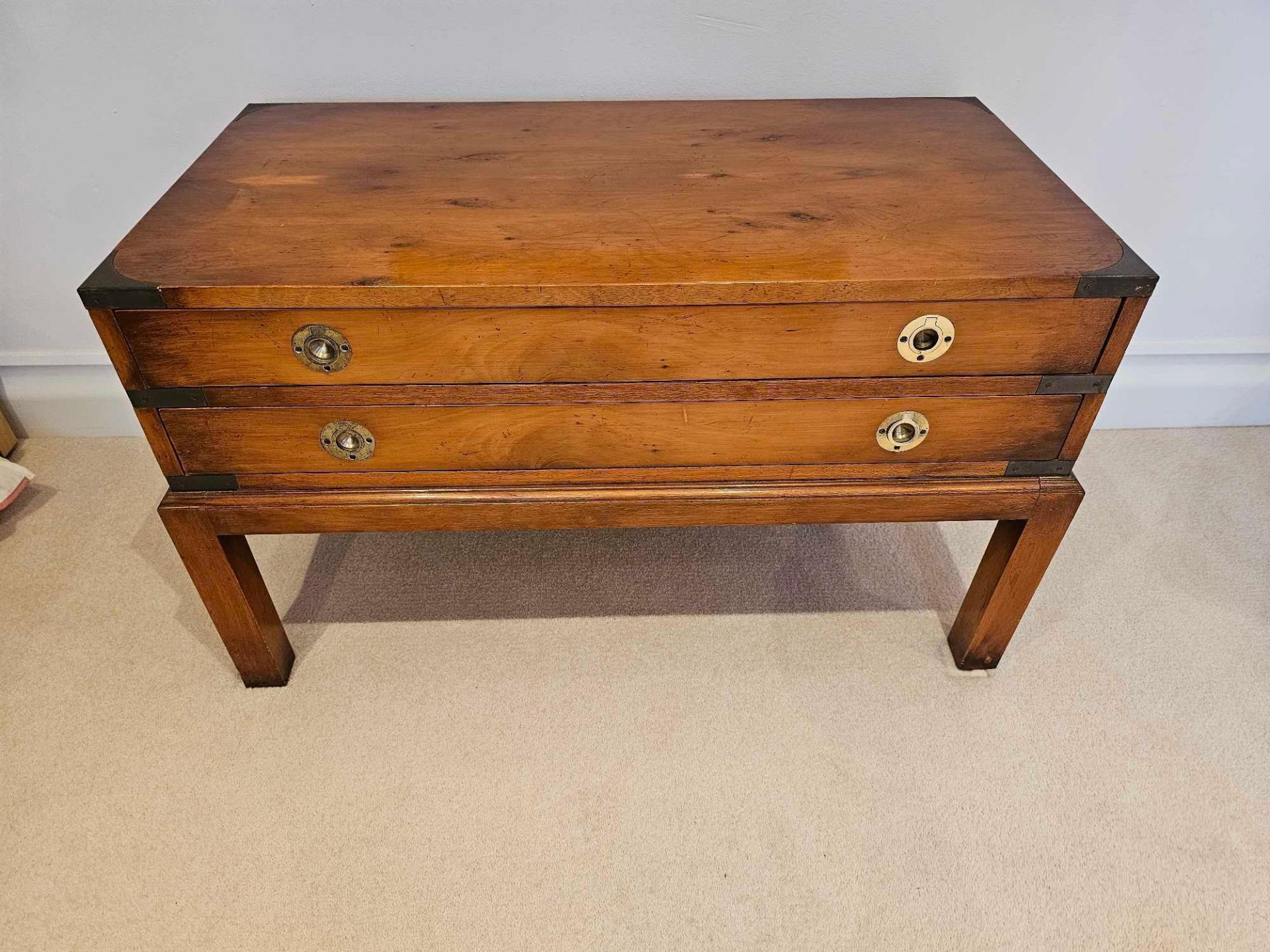 Bradley Furniture Burr Yew Wood And Brass Military Campaign Chest 84 X 43 X 50cm
