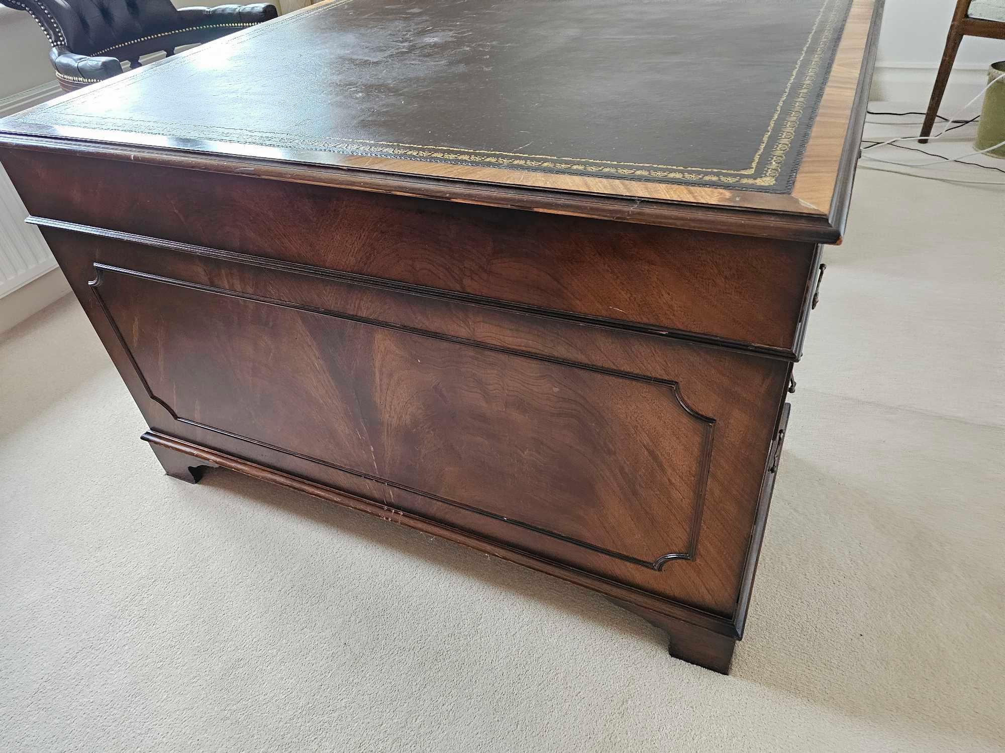 A George III Style Double Sided Walnut Partner Desk The Shaped Top With Leather Inset Top And - Image 4 of 8