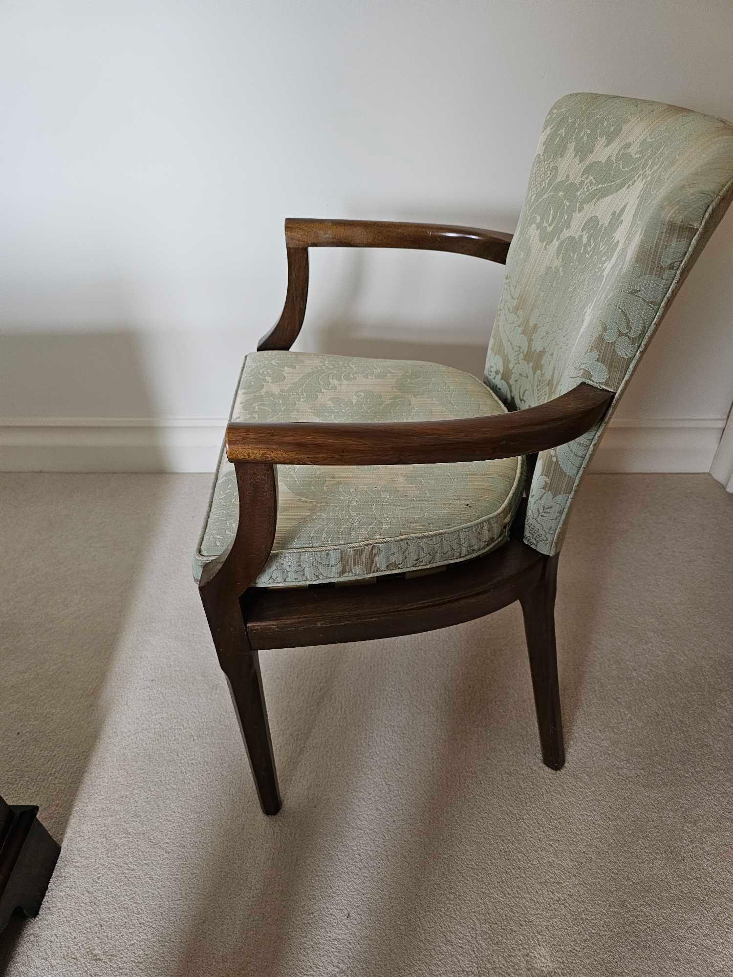 A Parker Knoll Style Armchair Upholstered In A Damask Fabric With Later Replacement Strap Banding To - Image 4 of 5