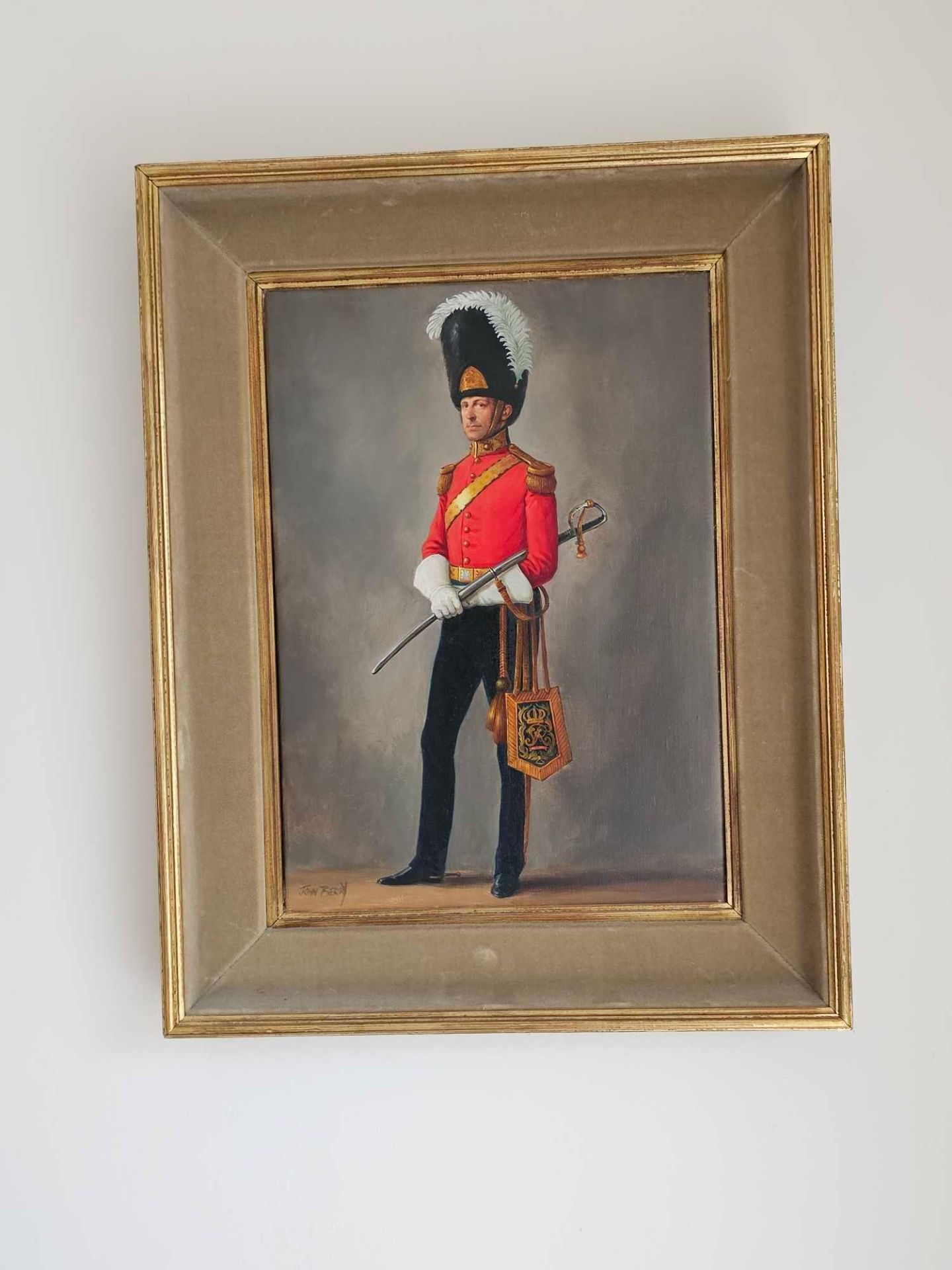 John Berry (1920 - 2009) Oil On Canvas Portrait Of A Captain Royal Scots Guards Greys 1844 Framed 37