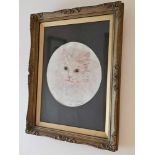 Framed Study Of A Cats Face Signed Artwork Joy Exley 1975 30 X 39cm