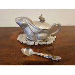 Arthur Court Vintage Silver Aluminium Bunny Rabbit Sauce/Gravy Boat Complete With A Spoon In The