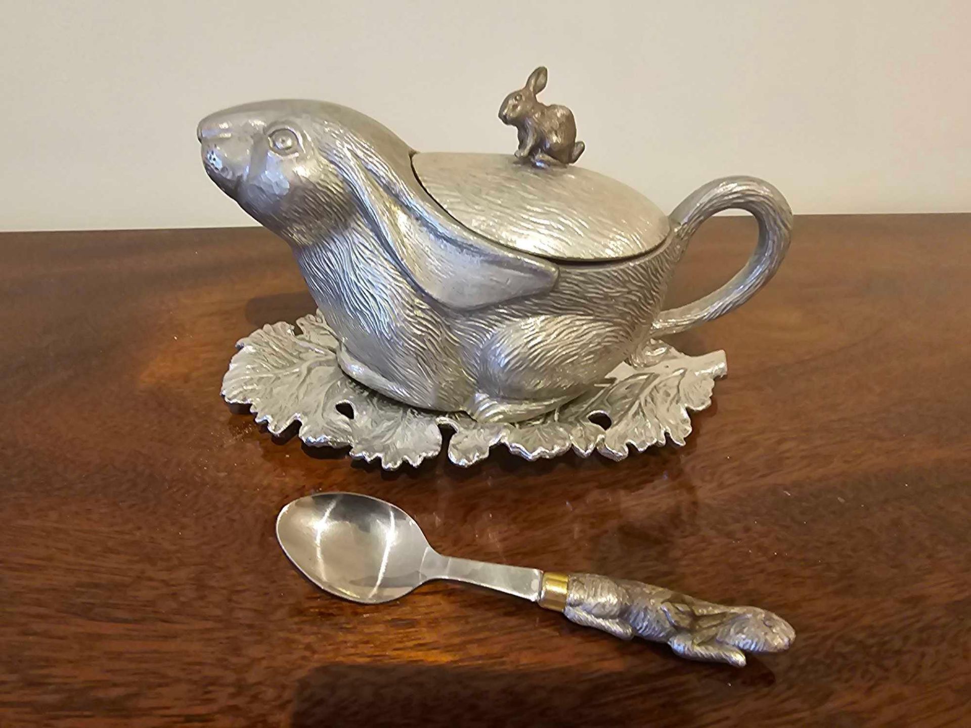 Arthur Court Vintage Silver Aluminium Bunny Rabbit Sauce/Gravy Boat Complete With A Spoon In The