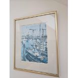 Framed Don Davey Art Print Fisherman's Wharf San Francisco Bay 1968 36 X 42cm