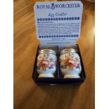 A Royal Worcester Egg Coddler Pair In Box Bournemouth Pattern Pink Roses Floral