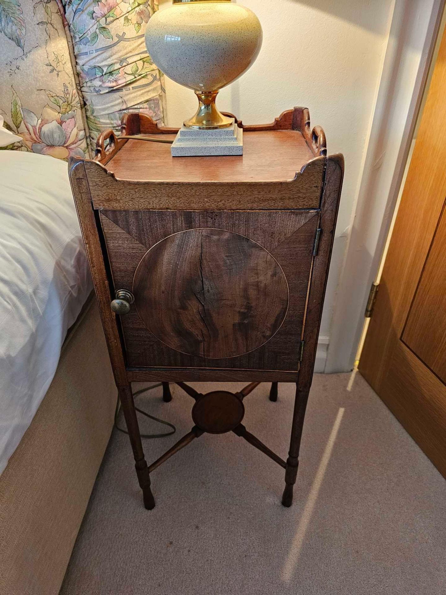A George III Mahogany Bedside Cabinet The Three Quarter Pierced Gallery Tray Top Incorporating - Image 2 of 5