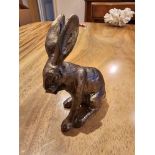 A Bronzed Resin Miniature Figurine Of A Rabbit