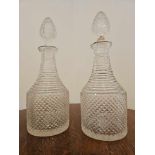 A Pair Fo Irish Crystal Decanters With Stoppers 34cm (A/F Both With Chips To Rim)