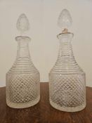 A Pair Fo Irish Crystal Decanters With Stoppers 34cm (A/F Both With Chips To Rim)