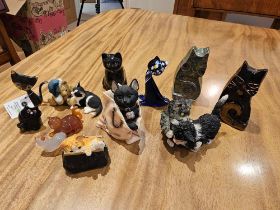 A Collection Of 11 Various Novelty Cat Figurines