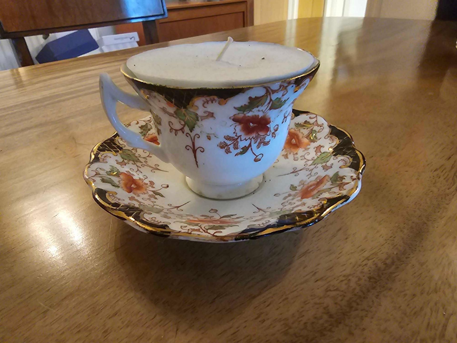 A Alton Wellington China JHC & Co Longton England Cup And Saucer With Wax Candle Inset - Image 2 of 3
