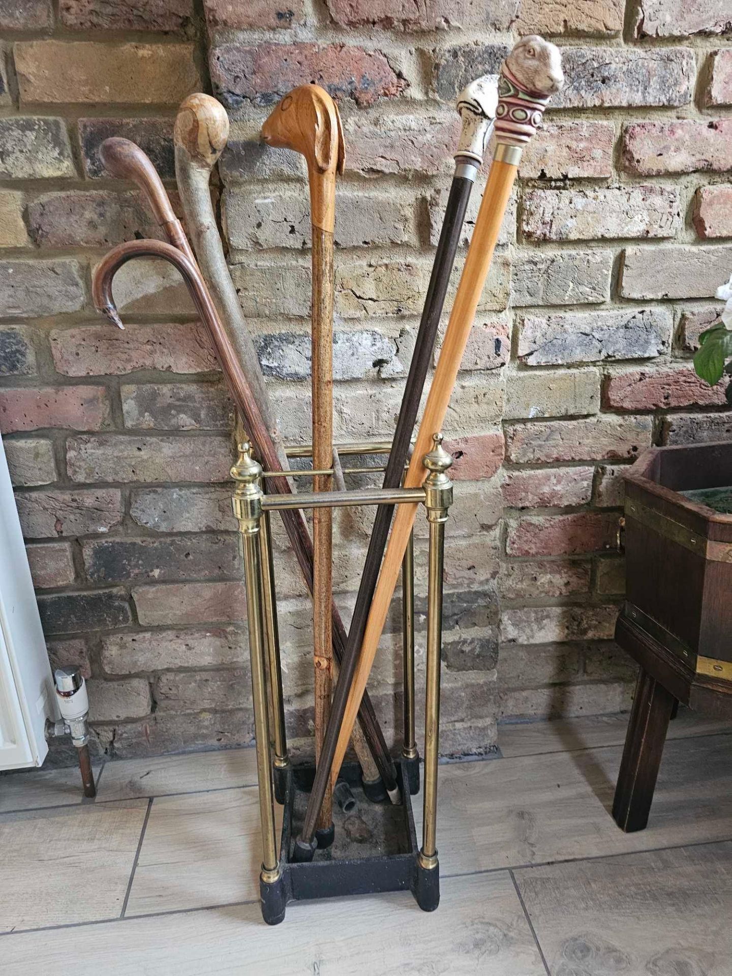 A Victorian Brass And Cast Iron Cane Stick Stand To Include 6 X Decorative Canes 22 X 22 X 60cm - Image 4 of 7