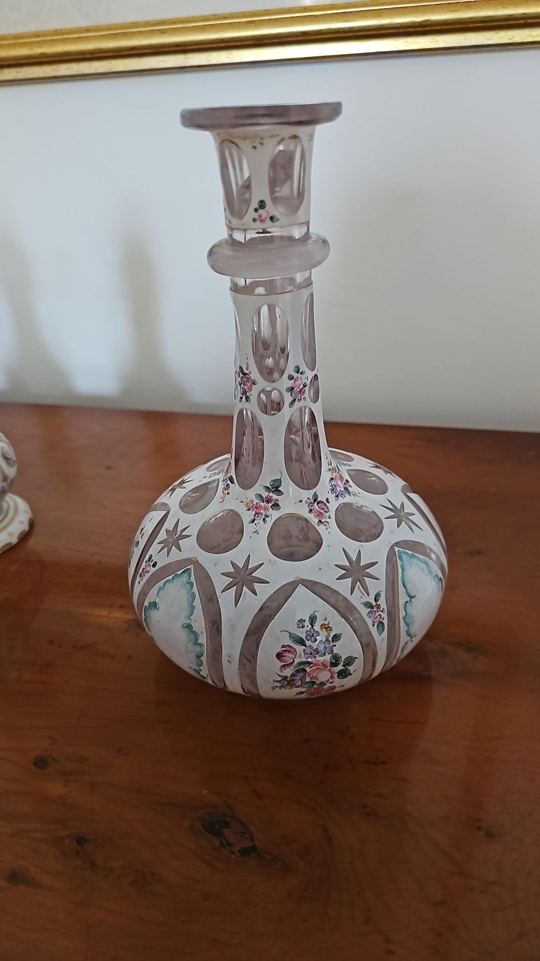 A Bohemian White Overlay And Enamelled Cut To Pink Shaft And Globe Decanter Circa 1870 Finely - Image 6 of 16